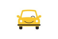 Yellow cartoon car with a smiling face in a flat design styl Product Image 1
