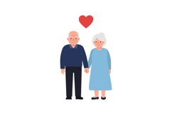 Elderly couple holding hands in love, flat design, heart sym Product Image 1