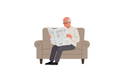 Elderly man reading a newspaper while sitting comfortably on Product Image 1