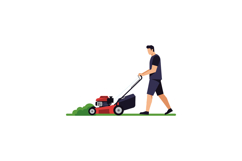 Man mowing a lawn with a red lawnmower in flat vector art st Product Image 1