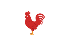 A vibrant red rooster standing proudly in a flat and minimal Product Image 1