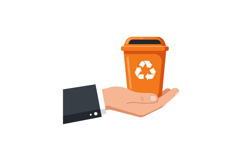 Hand holding an orange recycling bin in a flat vector illust Product Image 1