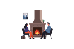Two people seated in front of a cozy fireplace in a flat vec Product Image 1