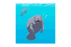 Manatees swimming gracefully in clear blue waters with a fla Product Image 1