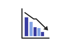 Downward trending bar graph in flat design style showcasing Product Image 1