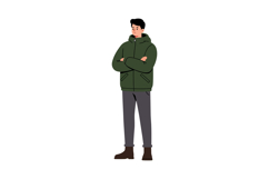 A young man standing confidently in a green puffer jacket an Product Image 1
