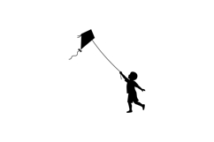 A joyful child flying a kite in a playful silhouette style v Product Image 1