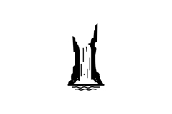 Waterfall cascading down rocky cliffs in a minimalistic blac Product Image 1