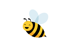 Happy cartoon bee with smiling face and blue wings in flat v Product Image 1