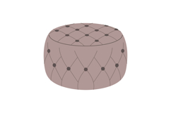 Round tufted ottoman in soft beige color with subtle button Product Image 1