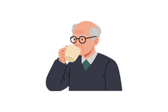 Elderly man enjoying a cup of tea in a cozy setting, flat ve Product Image 1