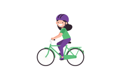 Happy girl riding a green bicycle in a flat vector illustrat Product Image 1