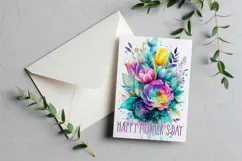 Mother's Day Card, Watercolor Floral Printable Card, c74 Product Image 3