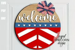 Stars and Stripes Welcome Sign SVG | 4th Of July Round Sign Product Image 1