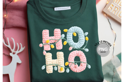 HO HO HO Crochet Christmas Yarn Faux Embroidery T-shirt PNG Product Image 1