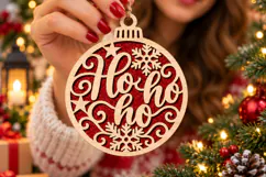 Ho Ho Ho Bauble Laser Cut Wood File, Christmas Ornament SVG Product Image 1