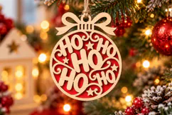 Ho Ho Ho Bauble Laser Cut Wood File, Christmas Ornament SVG Product Image 1