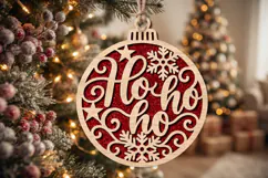 Ho Ho Ho Bauble Laser Cut Wood File, Christmas Ornament SVG Product Image 2