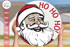 Ho Ho Ho SVG Christmas Door Hanger With Santa Face SVG Product Image 1