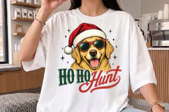 Ho Ho Hunt Christmas Dog PNG - Golden Retriever Shirt Product Image 3