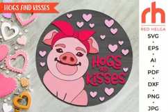 hogs and kisses svg, valentine hanger svg, outdoor sign svg, welcome sign svg, valentine circle svg, lady pig svg, seasonal door svg, round hanging sign svg, farm sign cut file, layered sign svg, porch sign svg, pig bandana svg, farmhouse sign svg