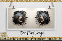 3D Bear Hole In A Wall Mug Wrap, 11oz, 15oz Template 300dpi Product Image 3