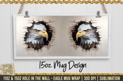 3D Eagle Hole In A Wall Mug Wrap, 11oz, 15oz Template 300dpi Product Image 3