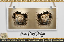 3D Leopard Hole In A Wall Mug Wrap, 11oz, 15oz Template PNG Product Image 3