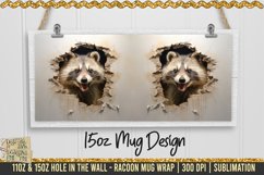 3D Raccoon Hole In A Wall Mug Wrap, 11oz 15oz Template PNG Product Image 3