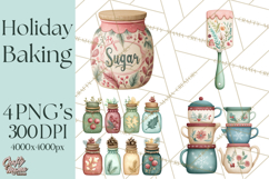 Holiday Baking PNG, Watercolor Christmas Kitchen Clipart Product Image 1