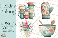 Holiday Baking PNG, Watercolor Christmas Kitchen Clipart Product Image 1