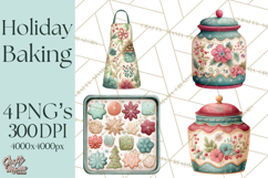Holiday Baking PNG, Watercolor Christmas Kitchen Clipart Product Image 1