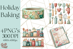 Holiday Baking PNG, Watercolor Christmas Kitchen Clipart Product Image 1