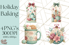 Holiday Baking PNG, Watercolor Christmas Kitchen Clipart Product Image 1
