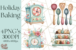 Holiday Baking PNG, Watercolor Christmas Kitchen Clipart Product Image 1