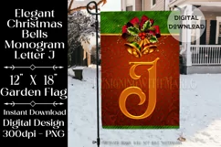 Monogram J 12x18 Christmas Golden Bells Garden Flag Design Product Image 1