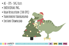 Holiday themed dinosaur illustrations for paper crafting