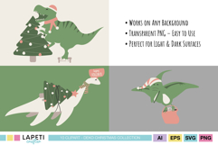 Christmas dinosaur characters set with winter items in digital PNG format