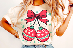 Christmas Cherries Coquette Bow PNG, Merry Christmas PNG Product Image 1