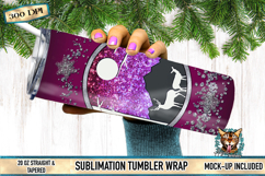 Dark pink sublimation tumbler wrap with deer design and peekaboo snowflakes for holiday sublimation projects.