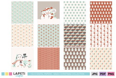 Printable Christmas papers featuring snowmen, gifts and festive elements