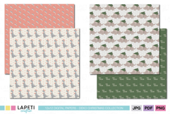 Festive dinosaur patterns in coral, cream, and green tones for kids’ Christmas crafts.