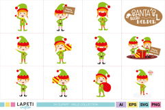 Christmas elf characters clipart pack suitable for crafts, stickers and printable projects
