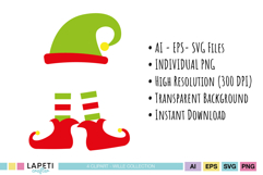 Festive elf clipart set for printable stickers, cards and gift wrapping