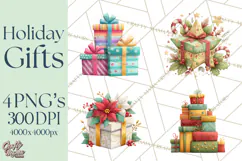Christmas Presents Clipart PNG, Cute Cartoon Holiday Objects Product Image 1