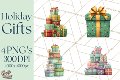 Christmas Presents Clipart PNG, Cute Cartoon Holiday Objects Product Image 1