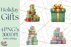 Christmas Presents Clipart PNG, Cute Cartoon Holiday Objects Product Image 1