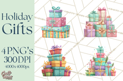 Christmas Presents Clipart PNG, Cute Cartoon Holiday Objects Product Image 1
