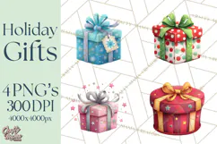 Christmas Presents Clipart PNG, Cute Cartoon Holiday Objects Product Image 1