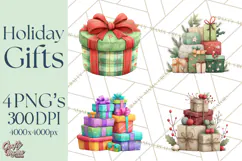 Christmas Presents Clipart PNG, Cute Cartoon Holiday Objects Product Image 1